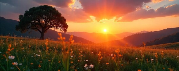 Golden Hour Sunrise Landscape Tranquil Nature Scene for Meditation, Mindfulness, and Relaxation