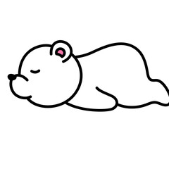 Simple Line Drawing Of A Sleeping White Bear Cub With Pink Ear Detail On A Transparent Background