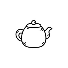Simple Line Drawing of a Teapot on a Transparent Background, Black and White Outline Sketch of a Classic Teapot, Hand Drawn Kitchenware Icon for Beverage Preparation