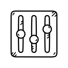 Simple line drawing of a three slider control panel with circular knobs on a transparent background