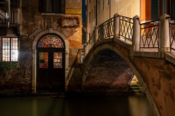 Canal Venice Night With Bridge