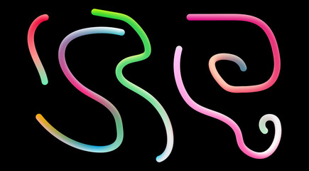Obraz premium Neon Ombre Tube Squiggle Lines Vector on Black