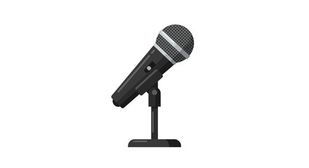 Microphone on a stand, black and gray, isolated on white.