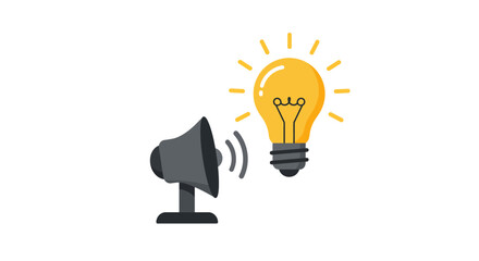 Illustration of a lightbulb and a megaphone on a white background.
