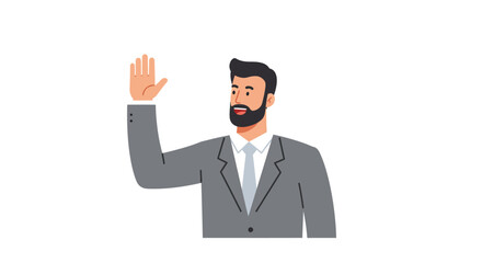 Obraz premium Man in suit raising hand, vector illustration on white background.