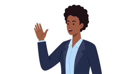 Illustration of a woman in a suit waving her hand.