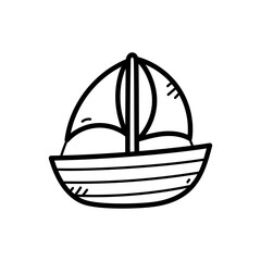 Simple Outline Drawing Of A Sailboat With Two Sails And A Hull With Horizontal Stripes On A Transparent Background
