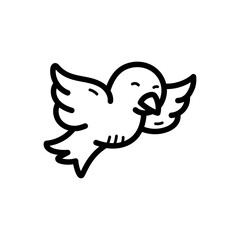 Simple Outline Drawing Of A Bird In Flight With Wings Spread Open And Mouth Ajar On A Transparent White Background With Black Lines