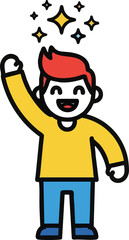 Happy Man with Red Hair and Sparkles Above Head Celebrating Success.