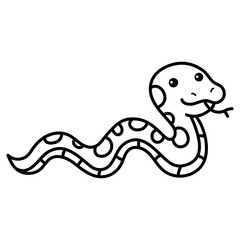 Simple Outline Drawing of a Cute Cartoon Snake with Spots and Tongue Flicking on a Transparent Background
