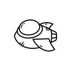 Simple Outline Drawing of a Futuristic Space Ship with a Domed Cockpit and Wing Like Structures on a Transparent Background