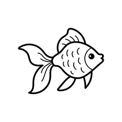 Simple Outline Drawing of a Goldfish with Flowing Fins on a Transparent Background