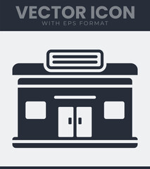 Simple building facade vector icon with doors and windows