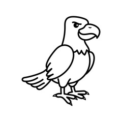 Outline Drawing Of A Cartoon Eagle Bird With A Serious Expression Standing On A Transparent Background