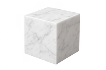 White marble cube block object on transparent background