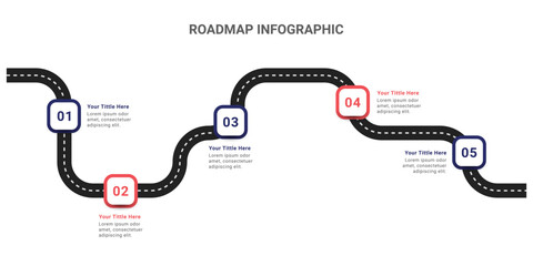 Business roadmap infographic design with 5 steps