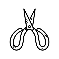 Simple Outline Drawing of Sewing Scissors with Black Lines on a Transparent White Background