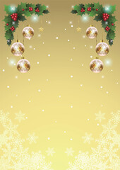 クリスマス背景25、イラスト、かわいい、縦、金、飾り、雪の結晶