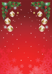 クリスマス背景25、イラスト、かわいい、縦、赤、飾り、雪の結晶