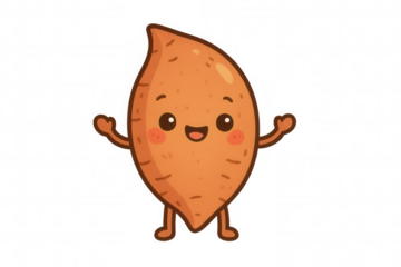 Kawaii sweet potato character smiling, having fun, expressing positive emotions, healthy vegetable food illustration