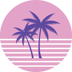 Fototapeta premium Purple Palm Trees and Pink Stripes in a Circle