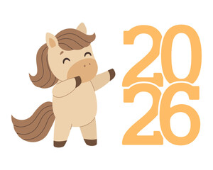 New year symbol design horse and numbers 2026. Happy New Year. Vector illustration in flat style.