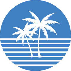 Palm Trees and Ocean Stripes Logo Design