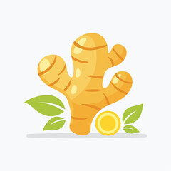 Ginger root with leaves and slice