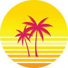 Retro Sunset Palm Tree Tropical Illustration