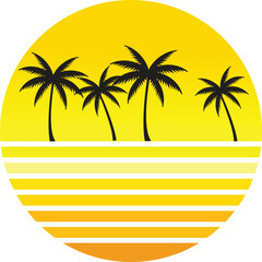 Retro Summer Palm Trees on Striped Background