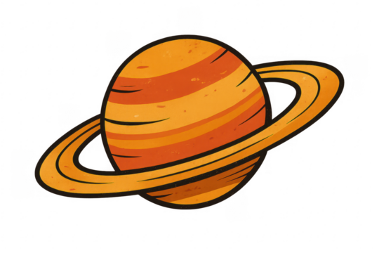 Saturn like cartoon planet with cosmic rings