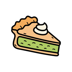 Slice of green pie with whipped cream topping on a transparent background representing Pi Day celebration and dessert