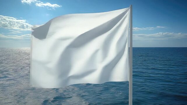 A white flag flying in the wind on a boat, suitable for peaceful or surrender scenes
