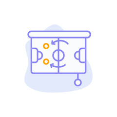 Soccer Tactics Board Strategy Game Play Diagram with Purple and Orange Shapes on White Background Simplified Iconography