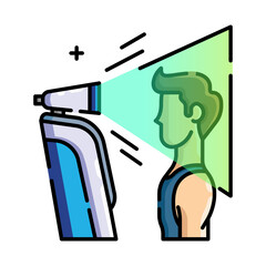 Person Receiving Health Scan From Medical Device Featuring Green Light Emission Against A Gradient Background On A Transparent Base