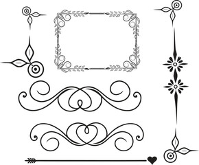Decorative line icon ornament frame divider set
