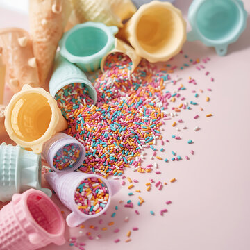 Cup of tea and cookies on a colorful table