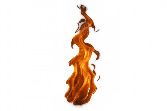 Fiery flame moving upwards, showing intense heat and ignition. Transparent background allows flexible design usage