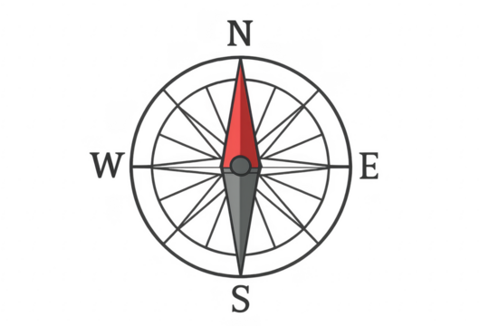 Compass rose pointing north finding direction
