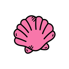 Pink Seashell Doodle Illustration With Black Outline Isolated On White Background Simple Line Art