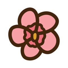 Pink Doodle Flower With Brown Outline And Yellow Center Isolated On Transparent Background South Korea Style