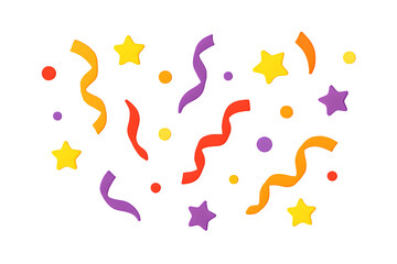 Colorful confetti and stars isolated on transparent background