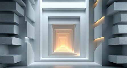 Obraz premium White room with a long hallway with white walls and white pillars. The room is empty