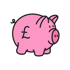 Pink piggy bank with pound sign illustration on transparent background symbolizing savings and finance concept