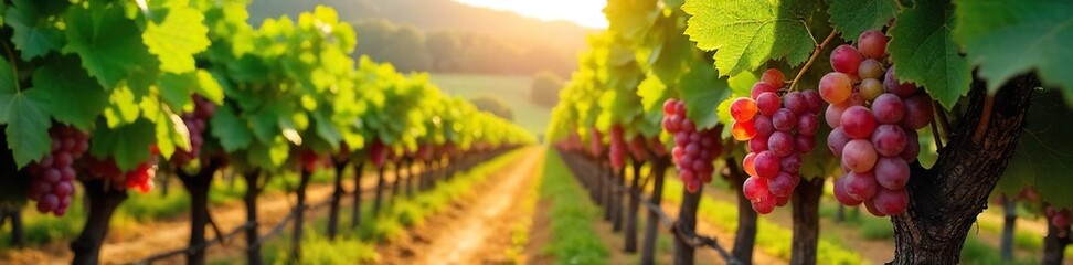 Sun-dappled Grapes Hanging Heavy on the Vine A Picturesque Vineyard Ready for Harvest
