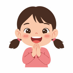 Obraz premium Cute Cartoon Style Girl Praying Character with Pigtails Illustration