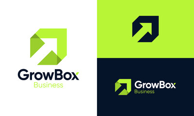 Arrow up box logo design. Box design with business growth graphic icon symbol