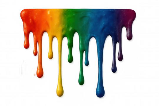Colorful rainbow paint dripping abstract fluid texture on transparent background, vibrant liquid art flowing design