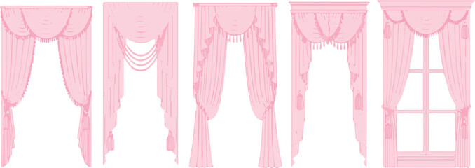 Vector art of collection of pink curtains