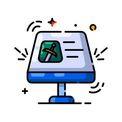 Stylized Game Icon Displayed on a Table Lamp Featuring a Sword and Shield Graphic with Sparkle Accents Against a Transparent Background